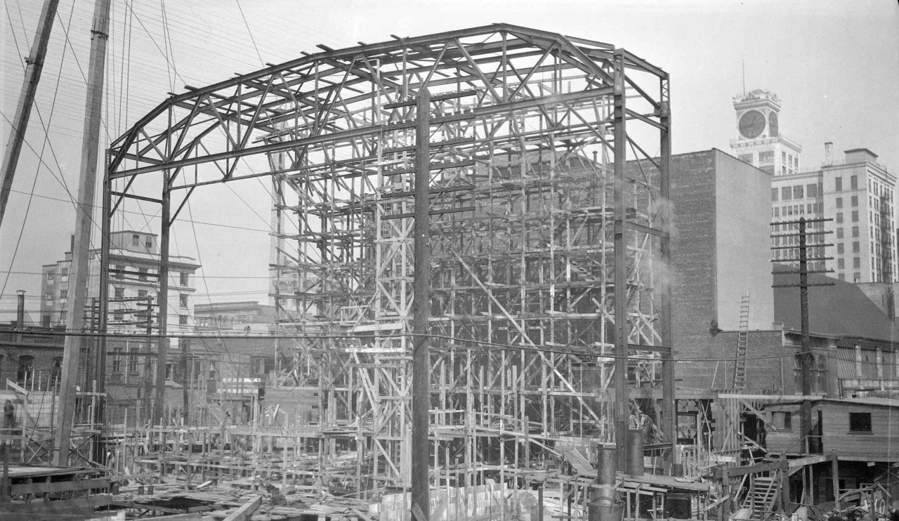 The Orpheum Theatre under construction in 1927. City of Vancouver Archives,
CVA 447-397.