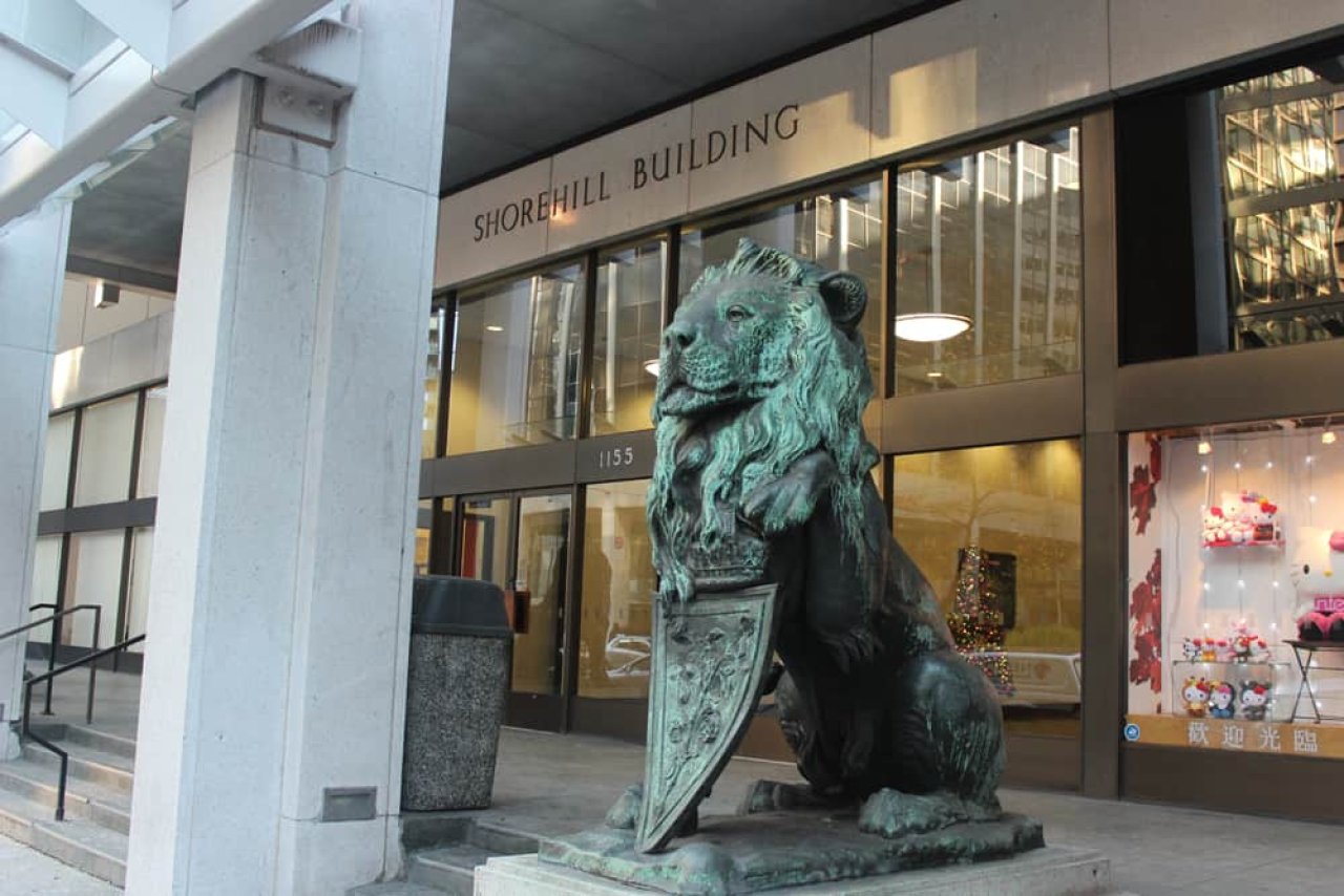 Royal General Insurance Co. Bronze Lions at 1155 W Pender St. Credit: Chimp Photo Club.