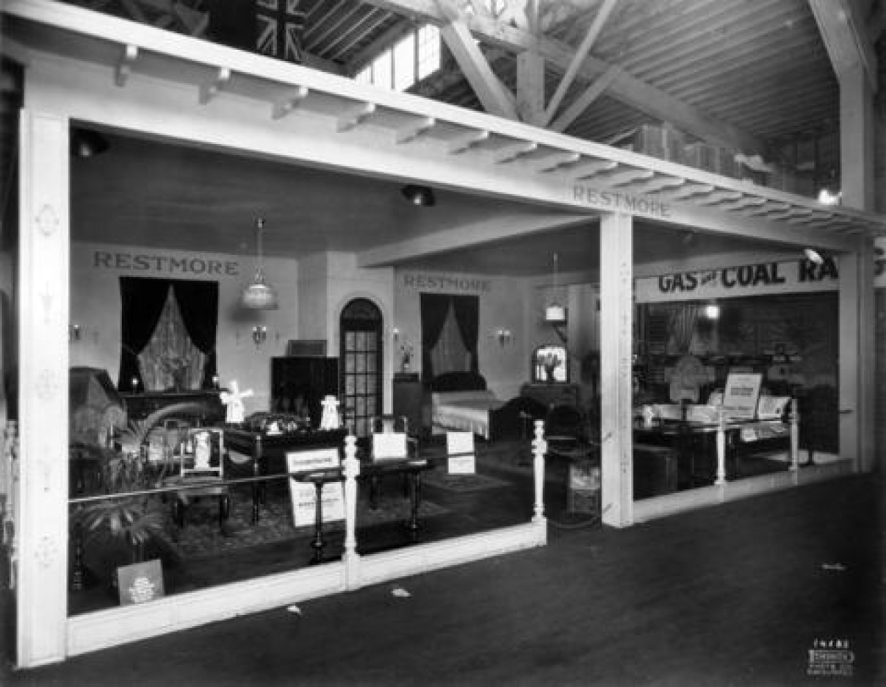 Restmore Furniture Display c. 1928. Robert Hunter and his son, Robert Hunter Jr. worked at Restmore Manufacturing Company Ltd. Robert Sr. was a secretary treasurer, while Robert Jr. was a salesman. Source: City of Vancouver Archives 180-030