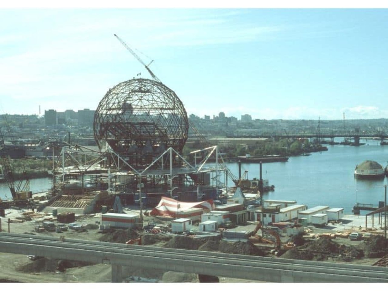 Science World as it was being built for Expo '86. Source: Vancouver Sun