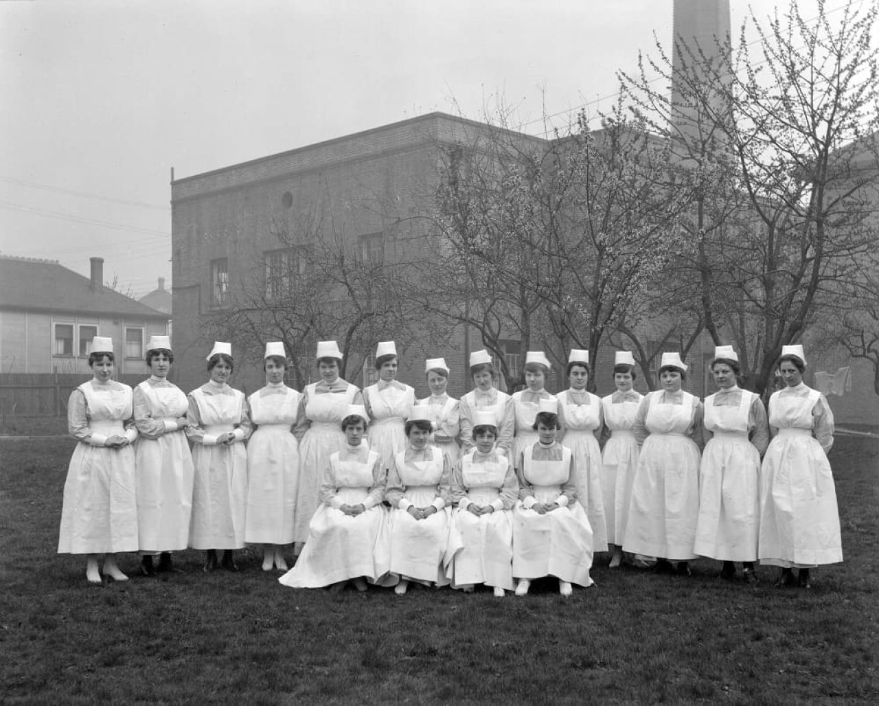 Graduate nurses at St. Paul's Hospital, 1920. City of Vancouver Archives, CVA 99 - 3289. 