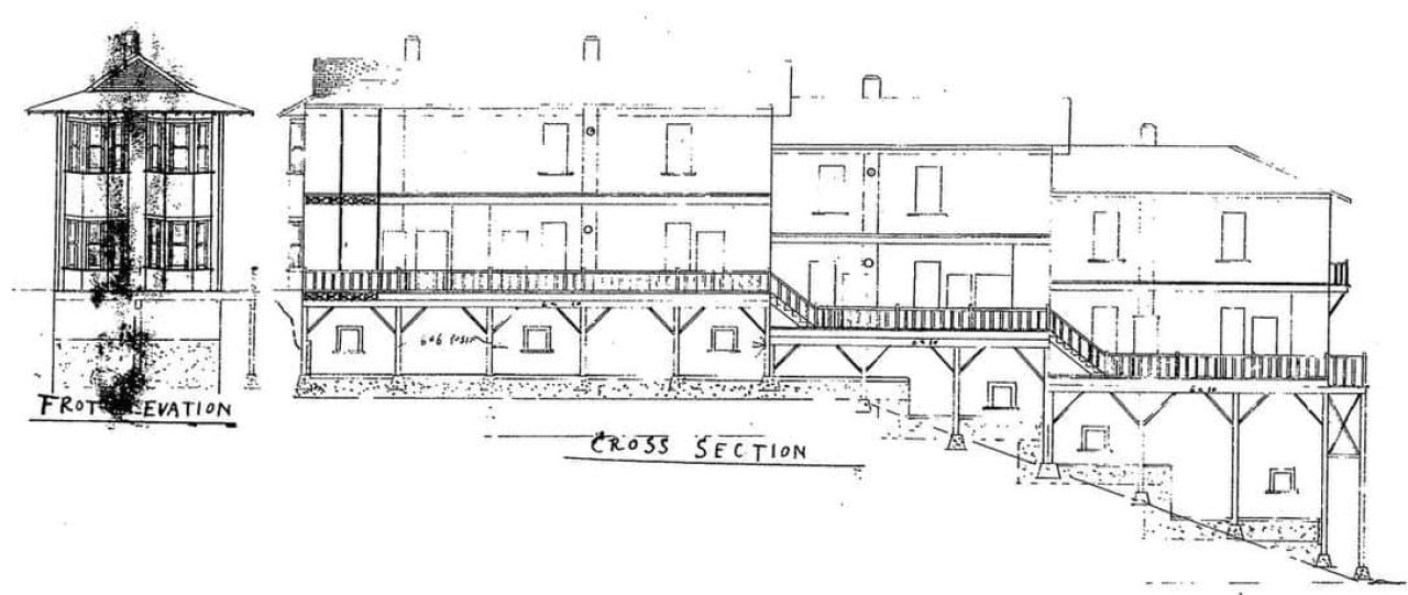 Front and east elevations of the Takehara/Yada building from 1912. Source: Nikkei National Museum & Cultural Centre